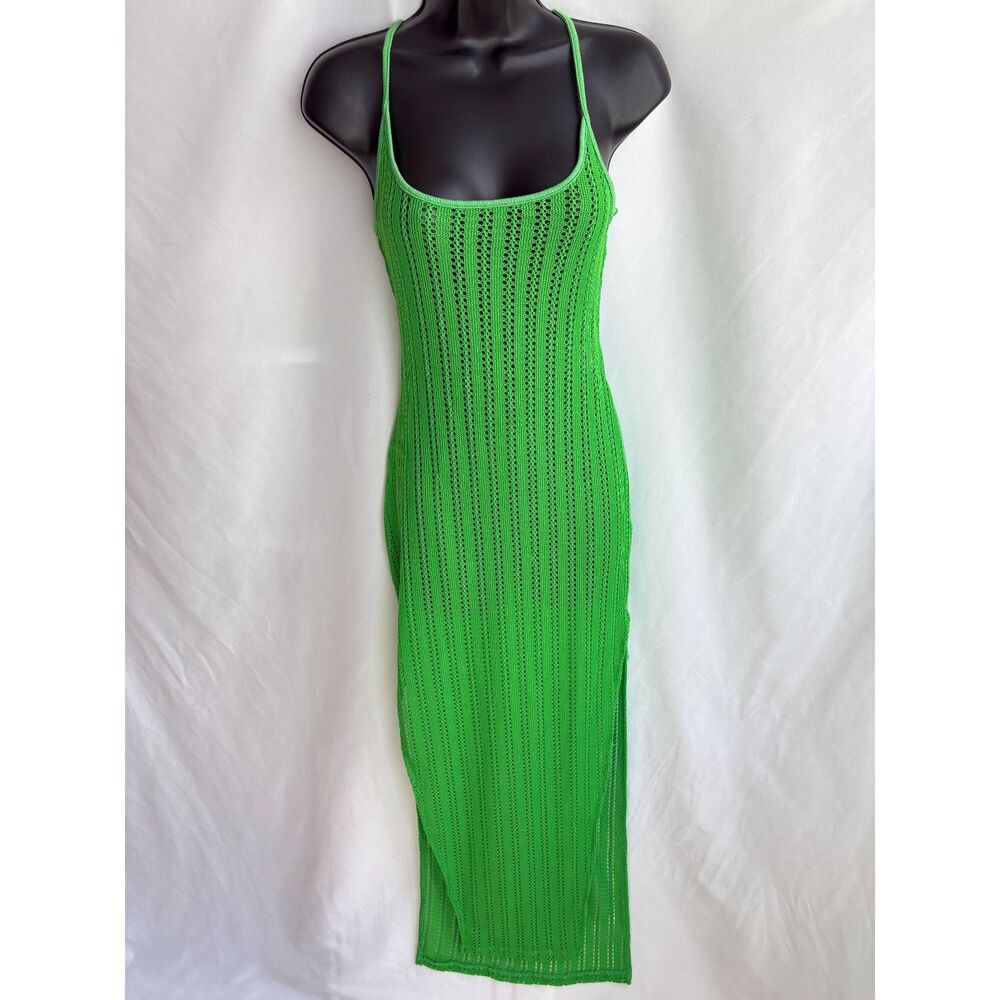 Green Mesh Beach Cover Up Dress Size S/M Emerald Lace Up Beachy Pool Party Sexy